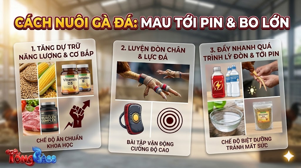 Cách Nuôi Gà Đá Mau Tới Pin